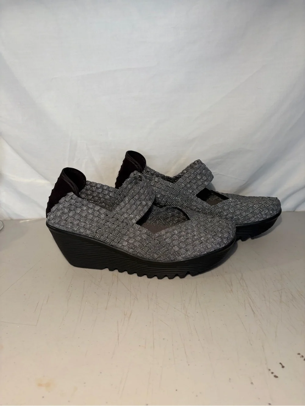 Bernie Mev woven Lilia Women’s Metallic Silver Mary Jane Comfort Shoes 39/8.5